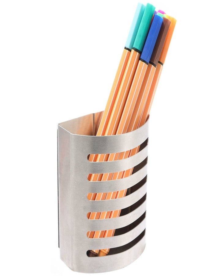 Sanpaint 2 Pack Magnetic Modern Pen and Pencil Holder, Metal Writing Utensil Storage Organizer for Kitchen, Locker, Home, or Office, 3.25" x 1.75" x 3.50", Brushed Stainless Steel - Image 5