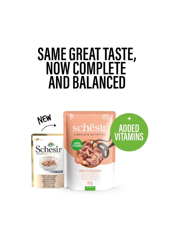 Schesir Complete & Balanced Nutrition Wet Cat Food in Jelly Pouch- Tuna With Salmon 85g