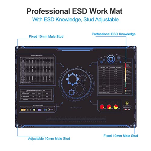 KooMall 24x16 Inch Anti Static Rubber Mat Kit for ESD Sensitive Electronic Device Repair, Soldering, PC Building, Assembly, Table Work, With Grounding Plug Cord, Antistatic Wrist Strap, Heat Resistant - Image 5