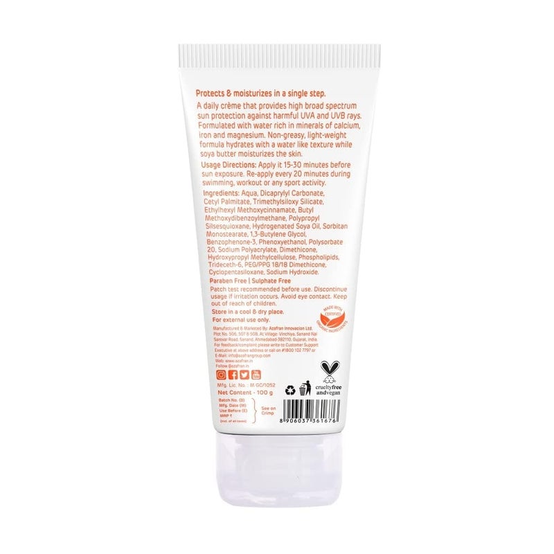 Azafran Organics Dfend SPF 50 Sunscreen 100g UVAUVB Sun Protection  Body Lotion NonGreasy Moisturizer for Dry Skin No White Cast Water Resistant Ideal Sunscreen for Oily Skin Suitable for Men Women  Kids of All Ages For Body  Face - Image 2