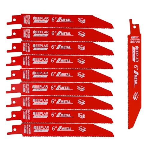 REEPLAR 10 Pack 6 inch 14/18 TPI Bi-Metal Auto Dismantling Sawzall Blade for Metal, 6” 18-TPI Reciprocating Saw Blades - Image 1