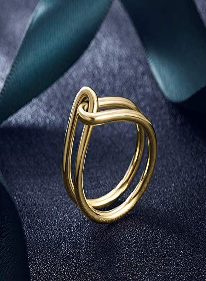 Jinbaoying Gold Rings for Women Girl Statement Fashion Rings Gold Plated Stainless Steel Engagement Promise Knot Love Rings (Gold, 9) - Image 3