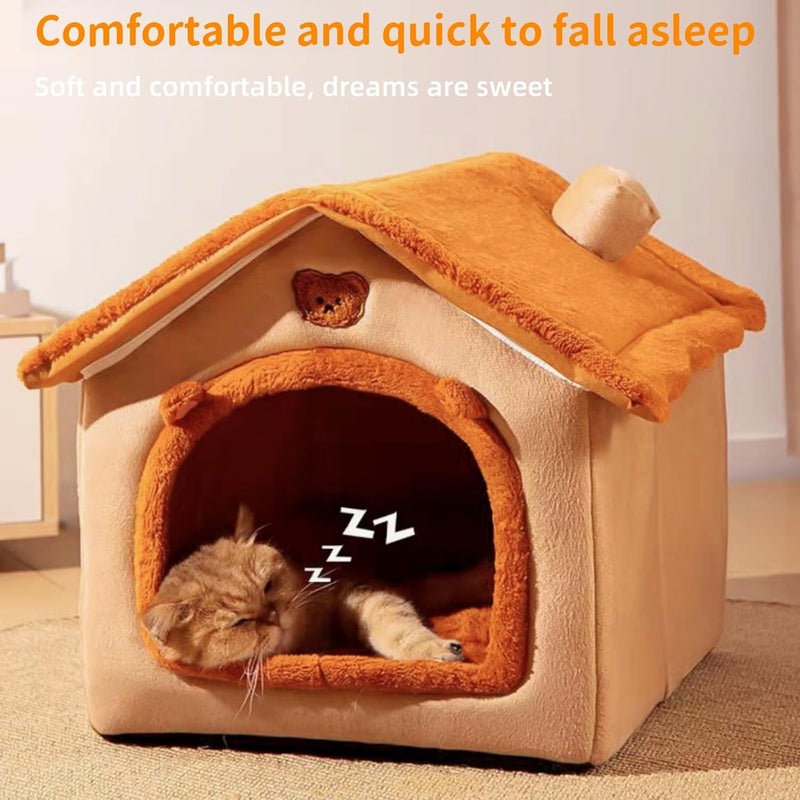 Fluffy Cat House Dog Bed, Cat Cave Nest Soft Warm Puppy Tent with Removable Washable Cushion Cute Pet House for Cat and Dog (Yellow, M) - Image 5