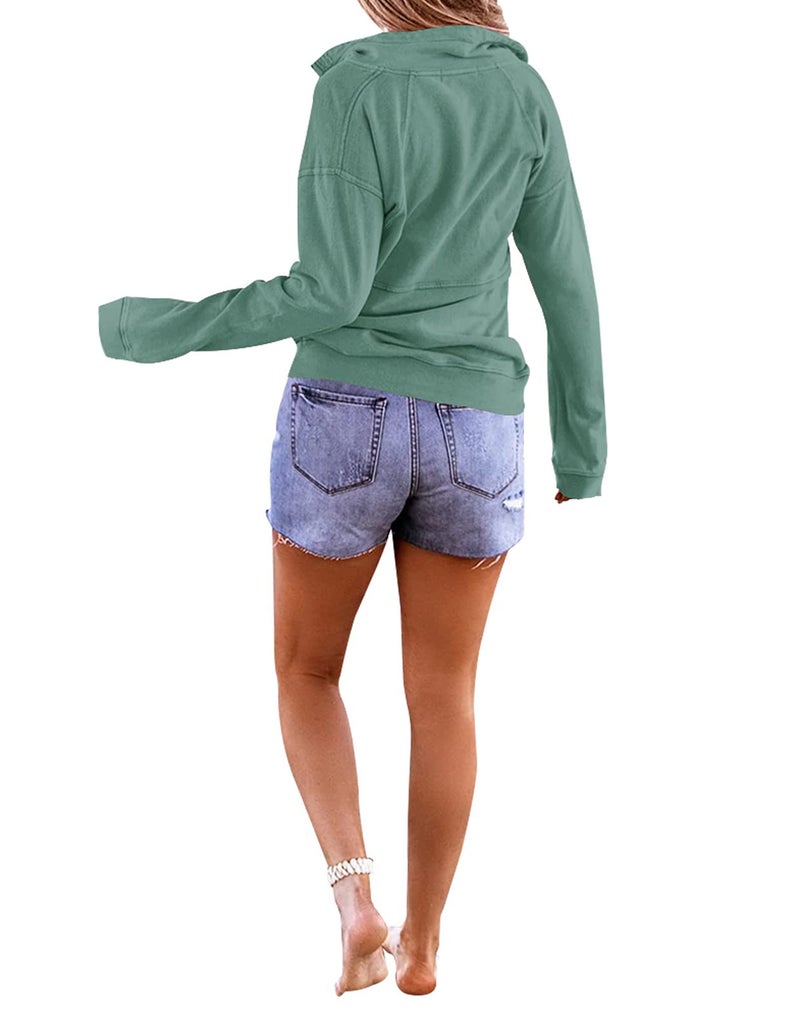 Floral Find Women's Long Sleeve Lapel Half Zip Up Sweatshirt Solid Stylish Loose Fit Casual Pullover Tops with Pocket (Sage, Medium) - Image 4
