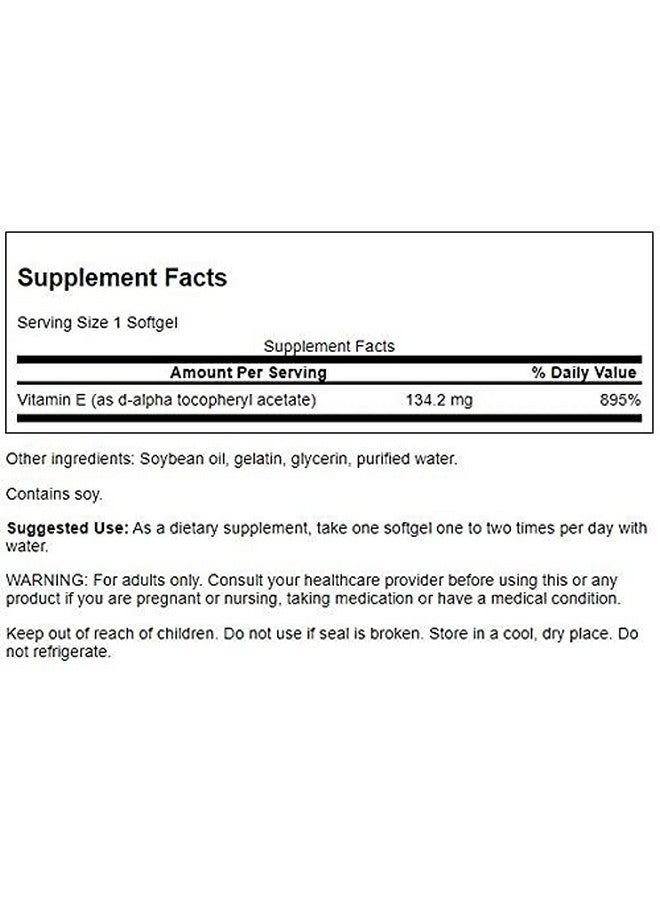 Swanson Natural Vitamin E - Natural Supplement Supporting Heart Health & Tissue Protection - Essential Nutrient Promoting Overall Health & Wellness - (100 Softgels, 200IU Each) (2 Pack) - Image 2