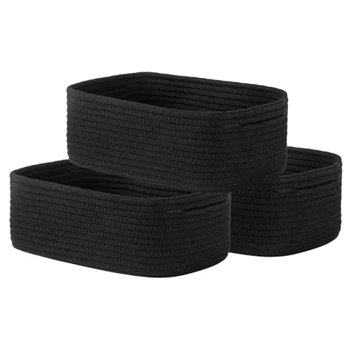KALLAX Small Woven Basket 12 x 8 x 45 Inches Storage Basket for Organizing Cute Small Rope Shelf Closet Cube Storage Bins Baskets for Shelves Dog Toy Gift Baskets Empty 3 Packs Black - Image 1