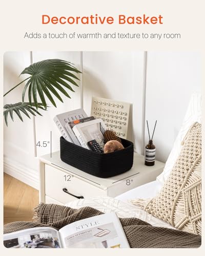 KALLAX Small Woven Basket 12 x 8 x 45 Inches Storage Basket for Organizing Cute Small Rope Shelf Closet Cube Storage Bins Baskets for Shelves Dog Toy Gift Baskets Empty 3 Packs Black - Image 3
