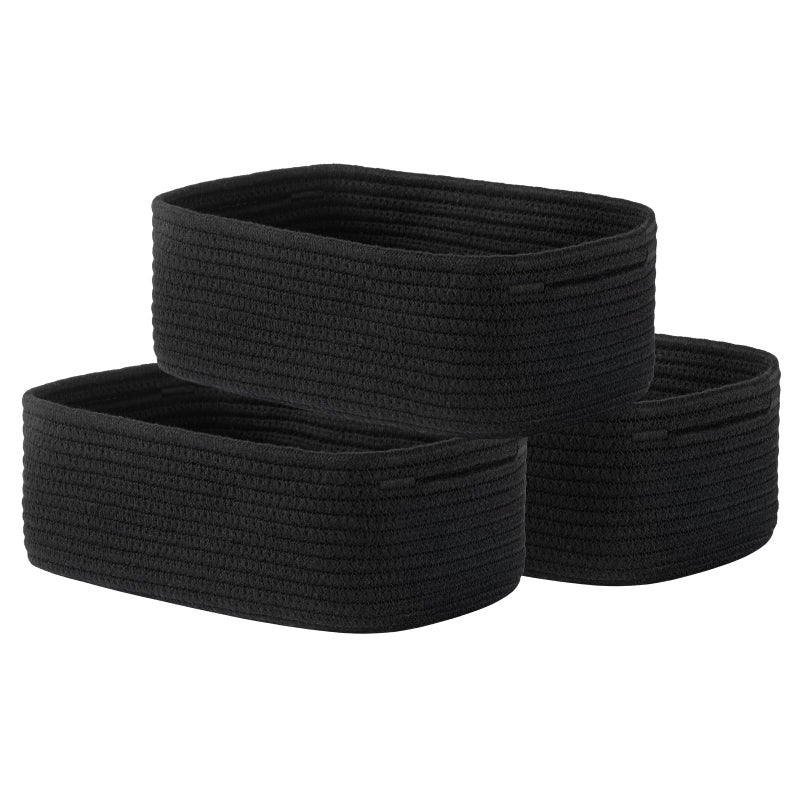 KALLAX Small Woven Basket 12 x 8 x 45 Inches Storage Basket for Organizing Cute Small Rope Shelf Closet Cube Storage Bins Baskets for Shelves Dog Toy Gift Baskets Empty 3 Packs Black - Image 2
