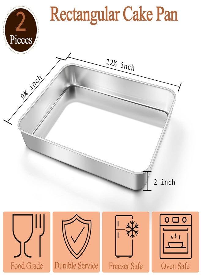 LIANYU Baking Pan Set of 2, 12⅓ x 9¾ x 2 Inch Cake Lasagna Brownies Casseroles Pan, Rectangle Stainless Steel Bakeware Set for Baking Roasting Toaster Oven, Dishwasher Safe - Image 2