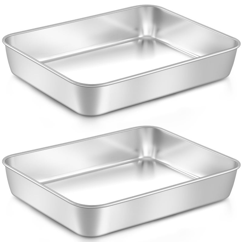 LIANYU Baking Pan Set of 2, 12⅓ x 9¾ x 2 Inch Cake Lasagna Brownies Casseroles Pan, Rectangle Stainless Steel Bakeware Set for Baking Roasting Toaster Oven, Dishwasher Safe - Image 1