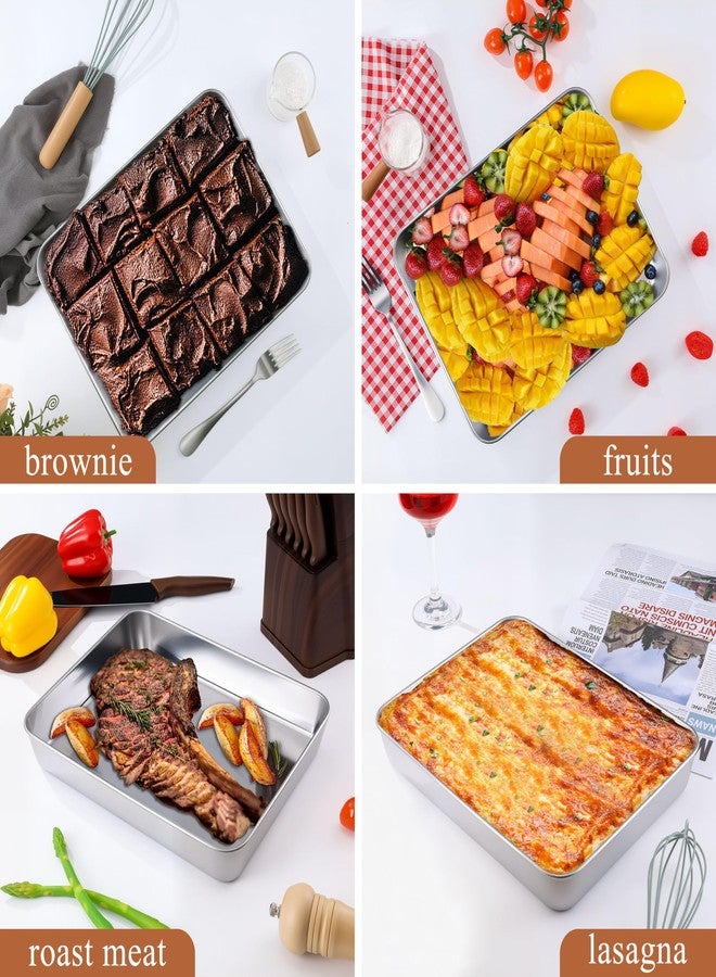 LIANYU Baking Pan Set of 2, 12⅓ x 9¾ x 2 Inch Cake Lasagna Brownies Casseroles Pan, Rectangle Stainless Steel Bakeware Set for Baking Roasting Toaster Oven, Dishwasher Safe - Image 5