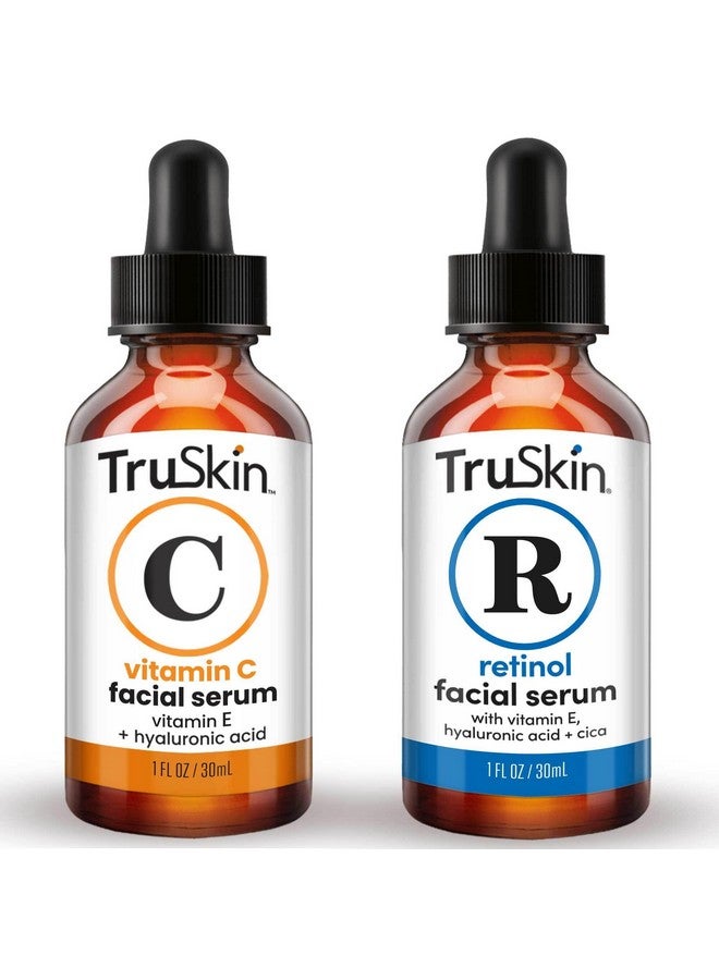 تروسكن مجموعة سيروم الوجه تروسكين ديو - سيروم الريتينول للوجه وسيروم فيتامين سي - مجموعة هدايا للعناية بالبشرة مضادة للشيخوخة للنساء - للعناية بالبشرة لبشرة مشرقة وناعمة ومشدودة - 1 أونصة سائلة، زجاجتان - Image 1