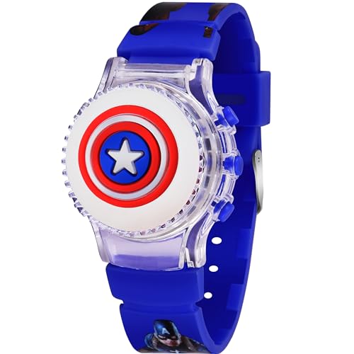 CLOUDWOOD Action Figure Based Rotating Top LED Digital Boys Children Toys Watch for Kids -W104 (Blue) - Image 1