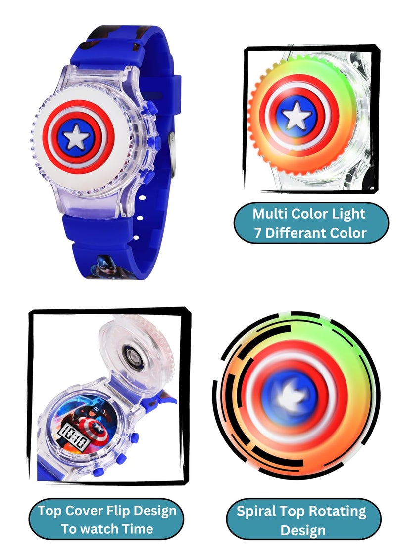 CLOUDWOOD Action Figure Based Rotating Top LED Digital Boys Children Toys Watch for Kids -W104 (Blue) - Image 3
