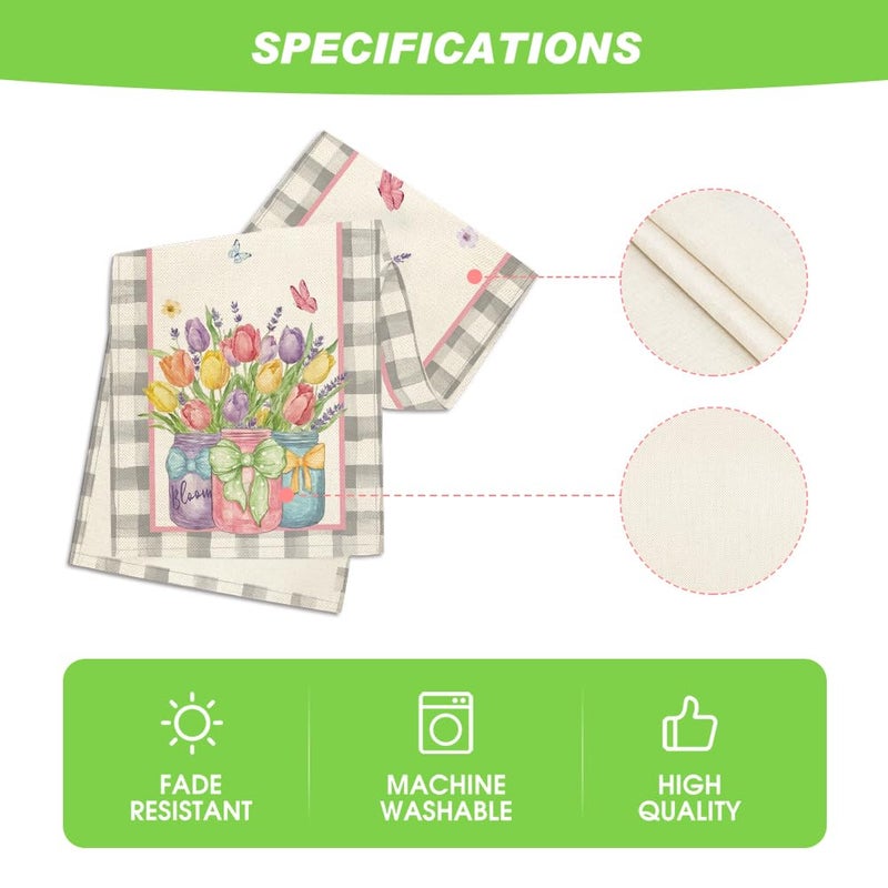 Artoid Mode Buffalo Plaid Vase Lavender Tulip Spring Table Runner, Seasonal Kitchen Dining Table Decoration for Home Party Decor 13x72 Inch - Image 5