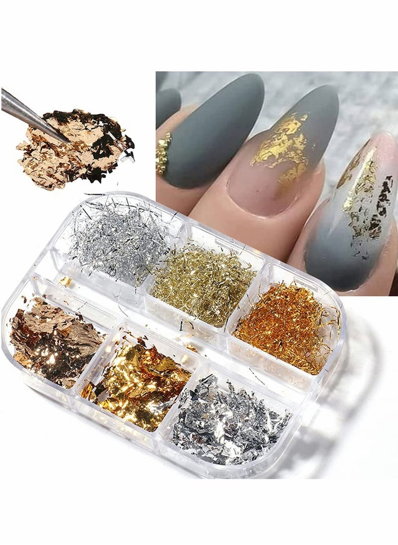 Excefore Nail Art Foil Flakes, 6 Colors Nail Foil Flakes Glitters, Foil Nail Chip Glitter Mixed Color Nail Foil Paillette 3D Glitter Decoration DIY Design Accessories for Nail DIY/Makeup/Graft/Nail Art  - Image 1