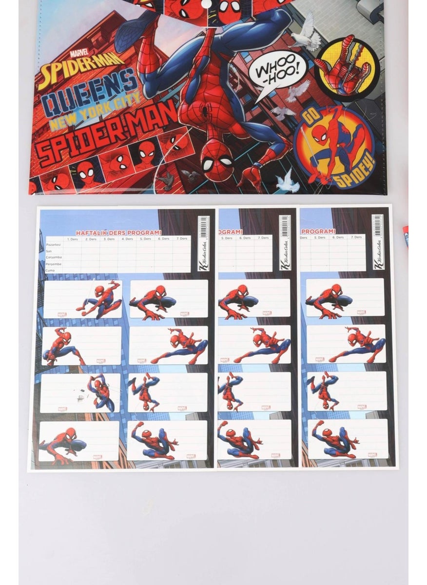 SPIDERMAN Licensed 10 Piece Stationery Set, Snap File, School Label, Memo Pad, 3 Pencils, Pencil Sharpener, Rocket Eraser  - Image 3