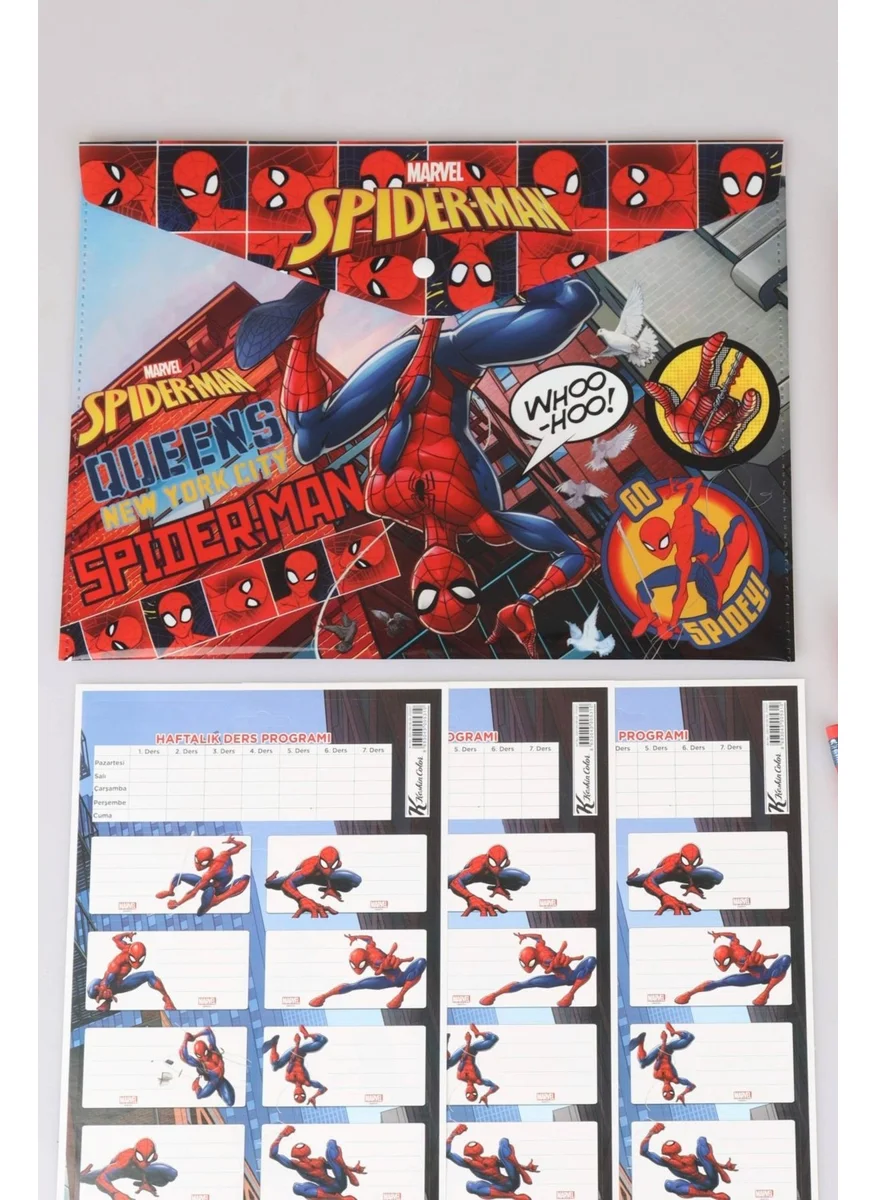 SPIDERMAN Licensed 10 Piece Stationery Set, Snap File, School Label, Memo Pad, 3 Pencils, Pencil Sharpener, Rocket Eraser