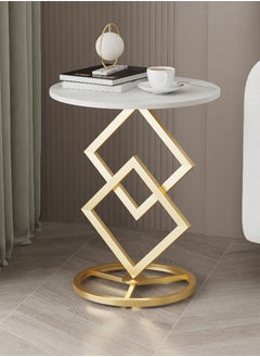 GoldenLike End Table,Round Coffee Table,Modern Sofa Side Table,Bedside Table with Metal-Base,Small Corner Table,for Living Room/Bedroom/Home Office(Style-A)  - Image 1