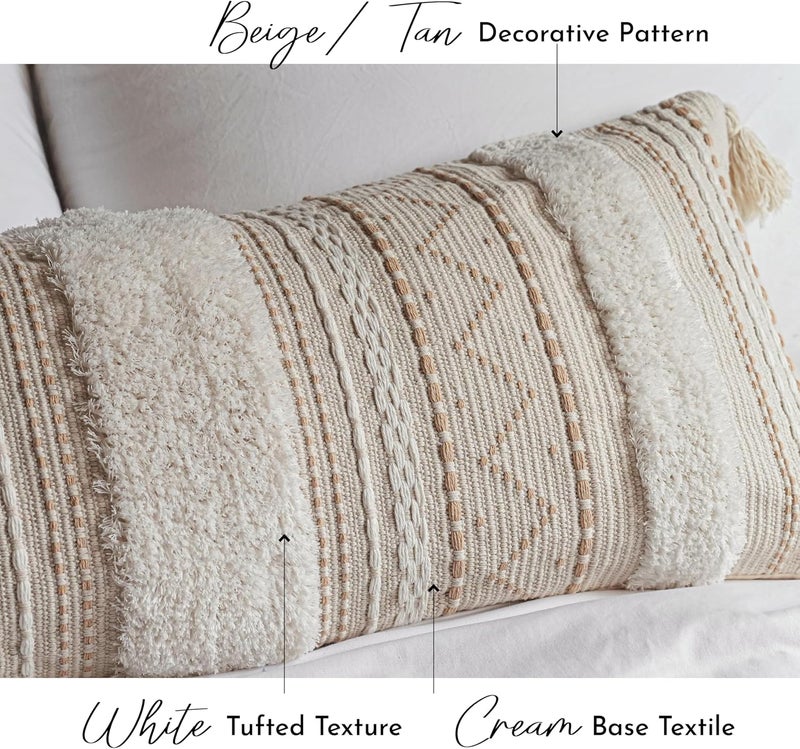 BlissBlush Cream Boho Lumbar Throw Pillow Cover 14x36 inch, Decorative Long Pillow for Bed, Acccent Lumbar Pillow Case for Couch, Farmhouse Textured Body Lumbar Pillow, Cover ONLY - Image 5