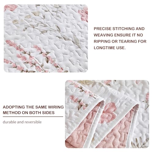 Joyreap 2 Pieces Cotton Quilt Set for Girls, Twin Size Pink Floral Design, Cozy Lightweight Quilt Bedspread Bed Cover for All Season, 1 Quilt and 1 Pillow Sham- 68x86 inches - Image 5