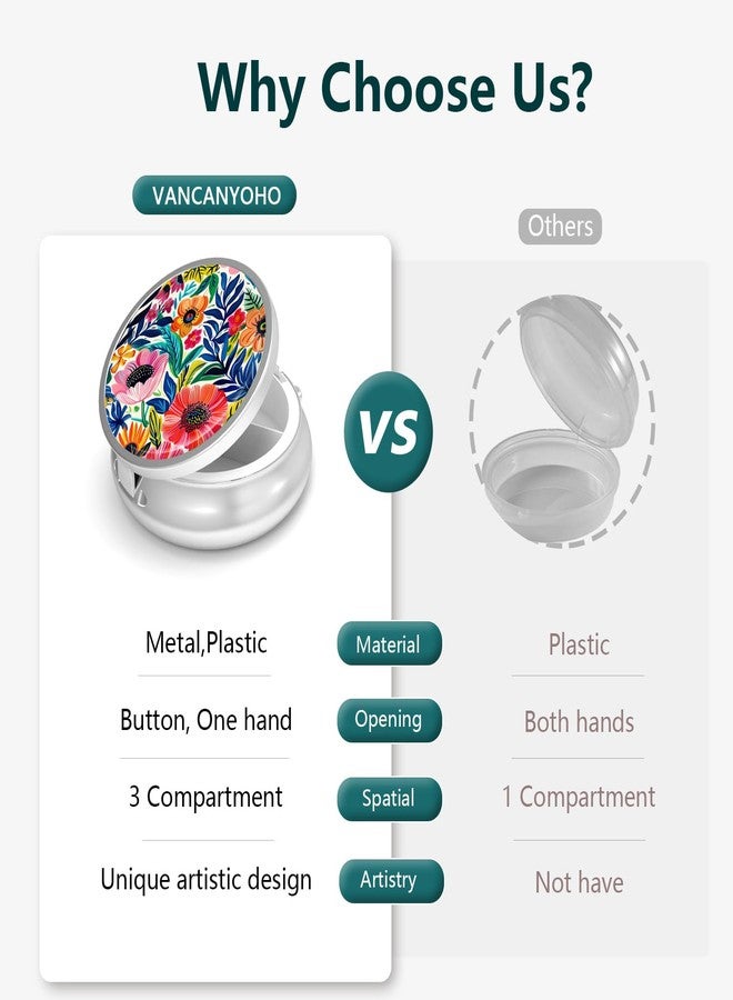 VANCANYOHO Pill Case Cute,Small Metal Pill Box for Purse or Pocket,Decorative Pill Organizer,Tiny Portable Travel Pill Container Holder to Hold Supplements,Vitamins,Fish Oil,BPA-Free(Garden Flower) - Image 4