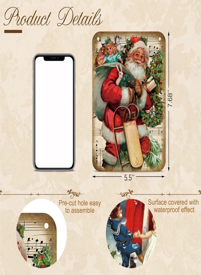 Oudain 15 Pcs Christmas Vintage Style Hanging Banner Victorian Christmas Ornaments Garland Decorations with Red Ribbon Traditional Xmas Santa Bunting Decor for Home Office Party Fireplace Mantle - Image 2