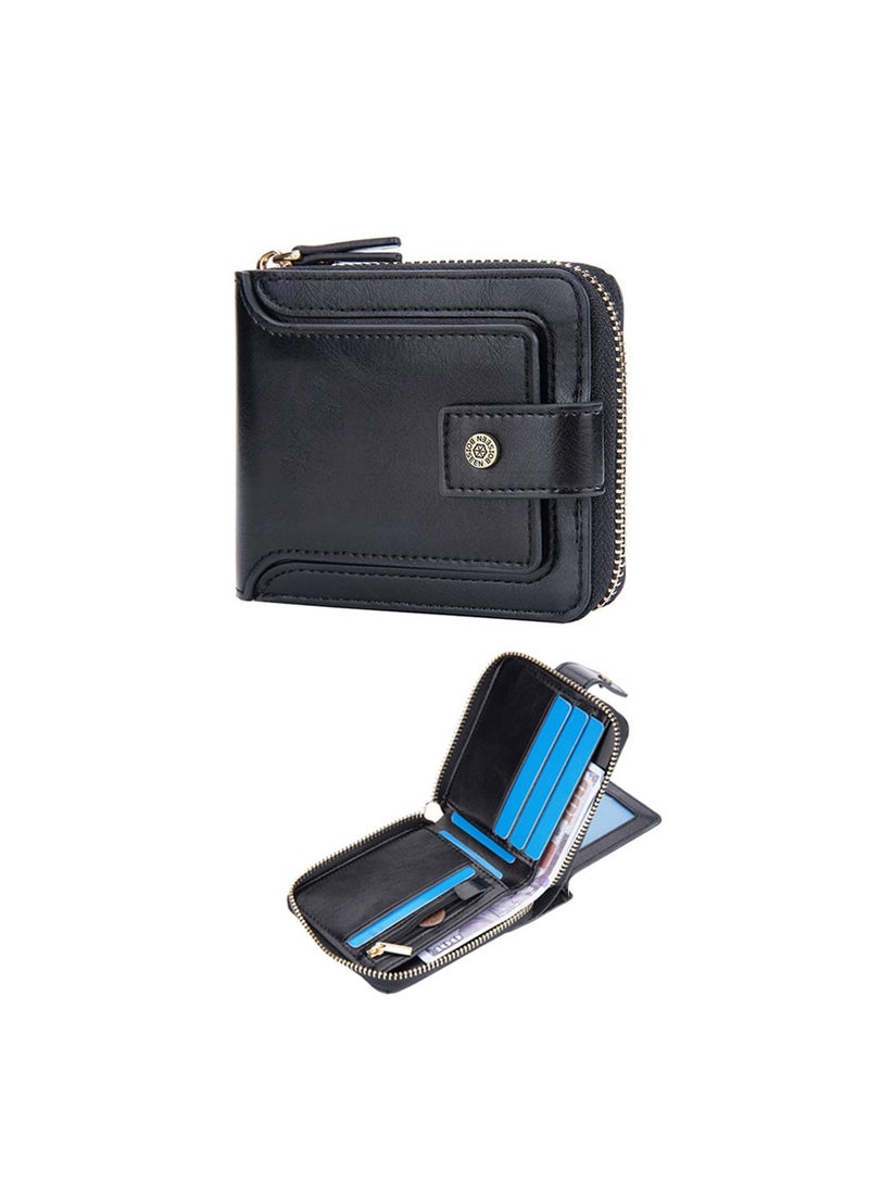 Slim Leather RFID Bifold Wallet for Men with Zipper Pocket Stylish Short Wallet for Business and Leisure Ideal Fathers Day Gift Black - Image 1