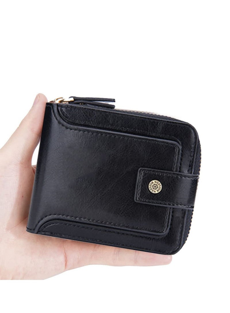 Slim Leather RFID Bifold Wallet for Men with Zipper Pocket Stylish Short Wallet for Business and Leisure Ideal Fathers Day Gift Black - Image 3