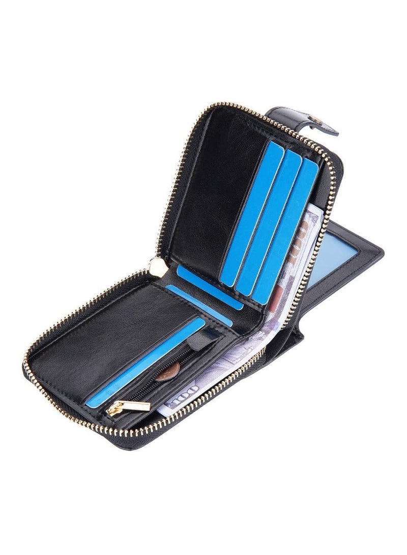 Slim Leather RFID Bifold Wallet for Men with Zipper Pocket Stylish Short Wallet for Business and Leisure Ideal Fathers Day Gift Black - Image 4
