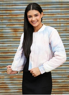 كامبوس سوترا Women's Powder Blue & Blush Pink Tie-Dye Micro Diamond Quilted Puffer Jacket  - Image 3