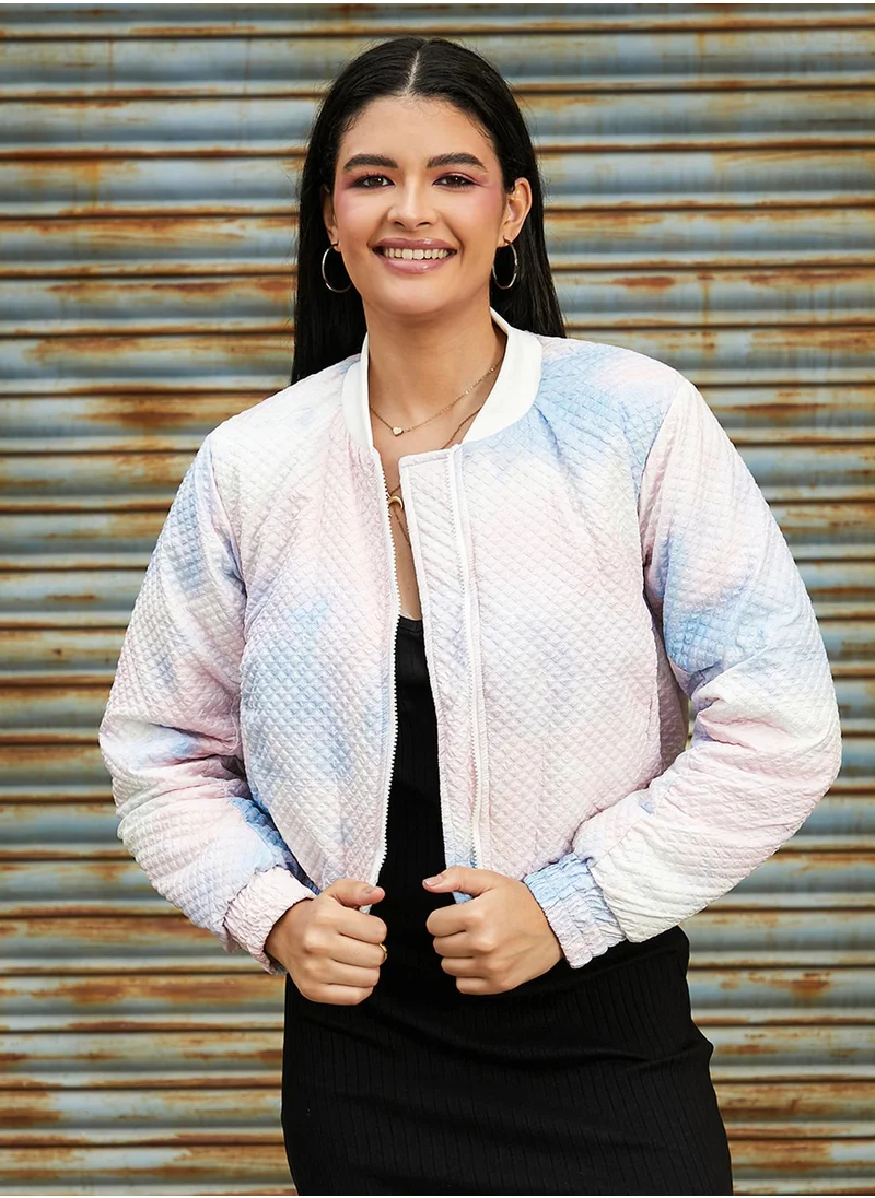 كامبوس سوترا Women's Powder Blue & Blush Pink Tie-Dye Micro Diamond Quilted Puffer Jacket