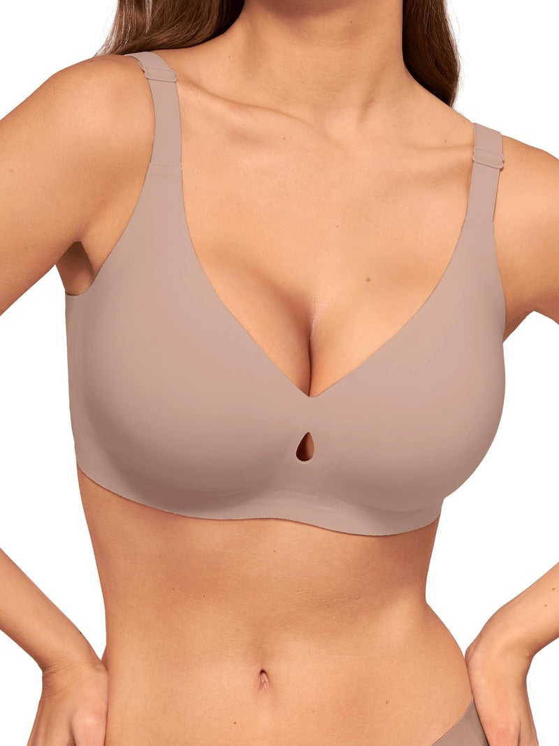 LUCKMEEY Bras for Women No Underwire Push Up Wireless Bra Seamless Bras Full Coverage Supportive Everyday Bra with Lift Coffee Medium - Image 1