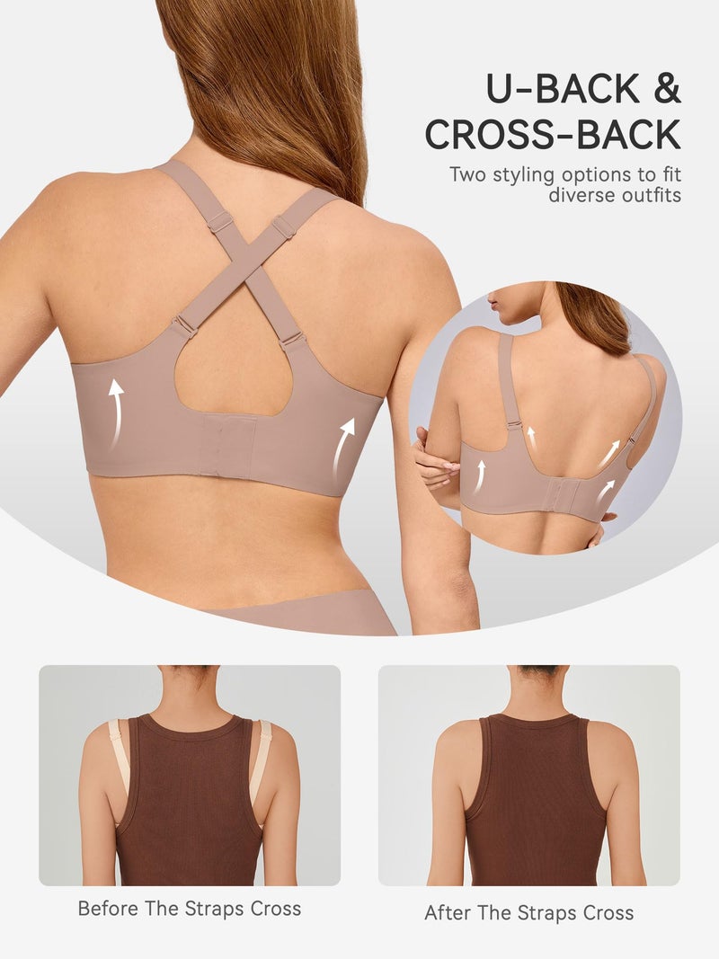 LUCKMEEY Bras for Women No Underwire Push Up Wireless Bra Seamless Bras Full Coverage Supportive Everyday Bra with Lift Coffee Medium - Image 2