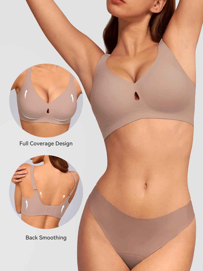 LUCKMEEY Bras for Women No Underwire Push Up Wireless Bra Seamless Bras Full Coverage Supportive Everyday Bra with Lift Coffee Medium - Image 4