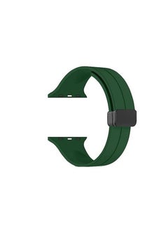 For Apple Watch 45mm 8 Series D-Shape Magnetic Clasp Silicone Replacement Sport Wristband Band - Green