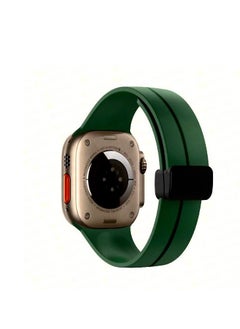 Generic For Apple Watch 45mm 8 Series D-Shape Magnetic Clasp Silicone Replacement Sport Wristband Band - Green  - Image 3