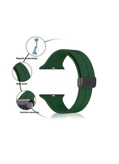 Generic For Apple Watch 45mm 8 Series D-Shape Magnetic Clasp Silicone Replacement Sport Wristband Band - Green  - Image 2