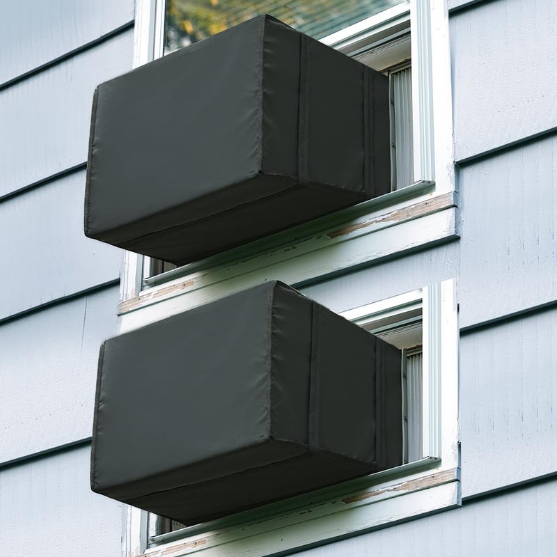 Luxiv 2 Pack Window Air Conditioner Cover Outdoor Winter Outside Window AC Unit Cover Black DustProof Waterproof Outdoor AC Protection Insulation Defender 21Wx16Dx15H - Image 2