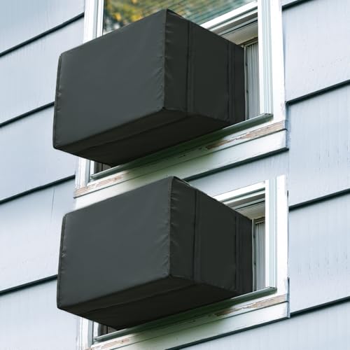 Luxiv 2 Pack Window Air Conditioner Cover Outdoor Winter Outside Window AC Unit Cover Black DustProof Waterproof Outdoor AC Protection Insulation Defender 21Wx16Dx15H - Image 1