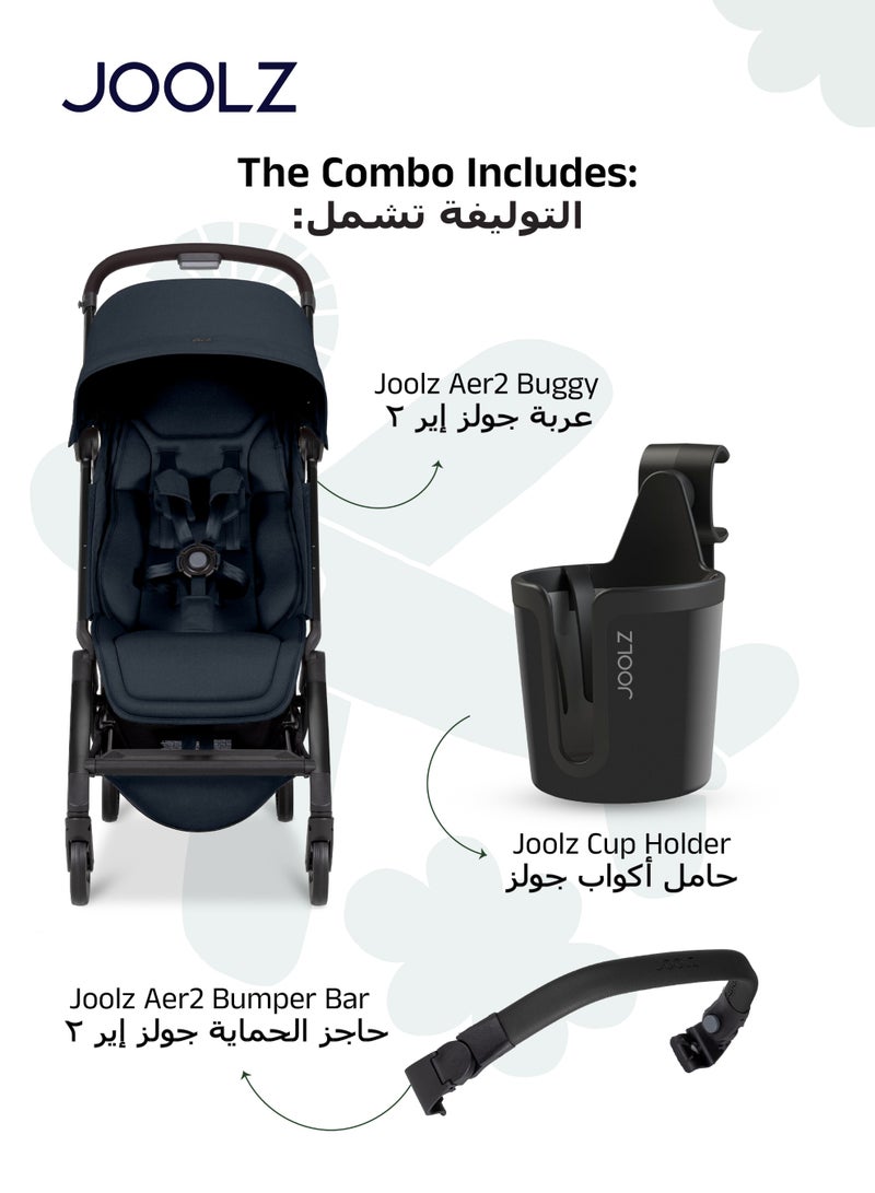 JOOLZ Lightweight Aer2 Baby Stroller with Bumper Bar & Cup Holder | Easy Fold One-Hand | Newborn to Toddler Travel Buggy | Comfortable Reclining Seat | 83×45×105 CM - Image 3