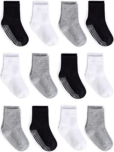 ZAPLES Baby Non Slip Grip Crew Socks with Anti Skid Soles for Infants Toddlers Kids Boys Girls, Assorted 12 Pack, 12-36 Months - Image 1