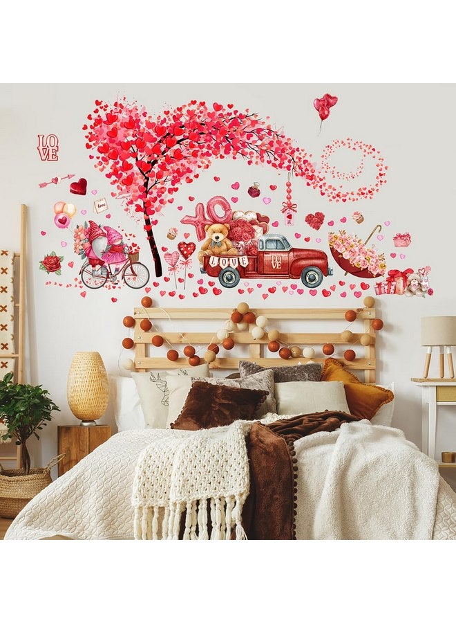KRTBKR 2 Sheets Valentine's Day Wall Decals Heart Tree Red Truck Valentines Day Wall Stickers Romantic Love Heart Wall Decor Home Bedroom Decor for Couple Living Room Kitchen Window Wedding Anniversary Art - Image 2