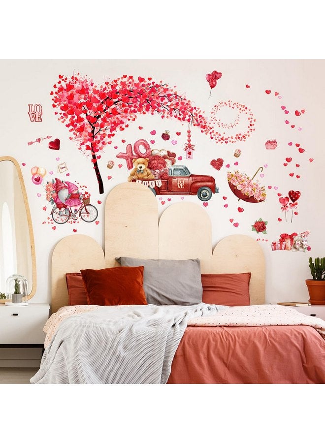 KRTBKR 2 Sheets Valentine's Day Wall Decals Heart Tree Red Truck Valentines Day Wall Stickers Romantic Love Heart Wall Decor Home Bedroom Decor for Couple Living Room Kitchen Window Wedding Anniversary Art - Image 4