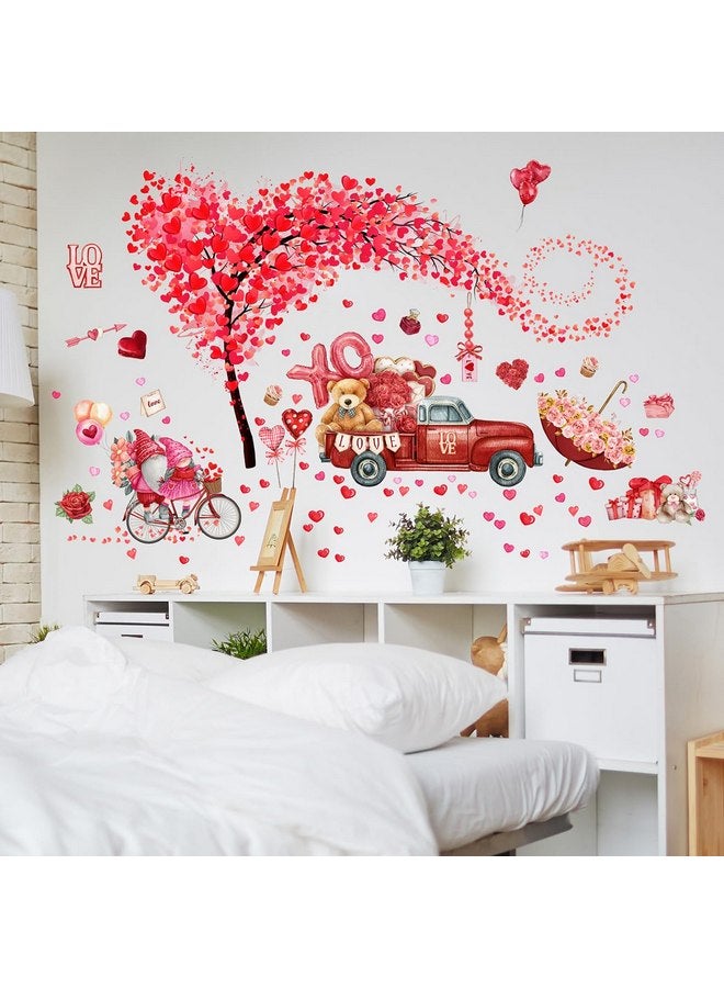 KRTBKR 2 Sheets Valentine's Day Wall Decals Heart Tree Red Truck Valentines Day Wall Stickers Romantic Love Heart Wall Decor Home Bedroom Decor for Couple Living Room Kitchen Window Wedding Anniversary Art - Image 3
