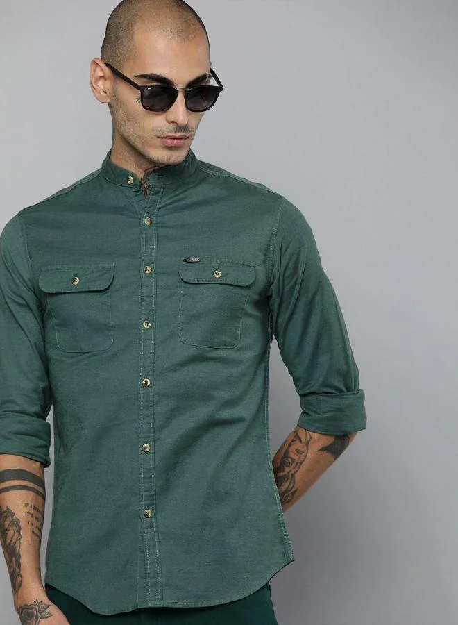 The Indian Garage Co The Indian Garage Co Men Green Slim Fit Solid Casual Shirt