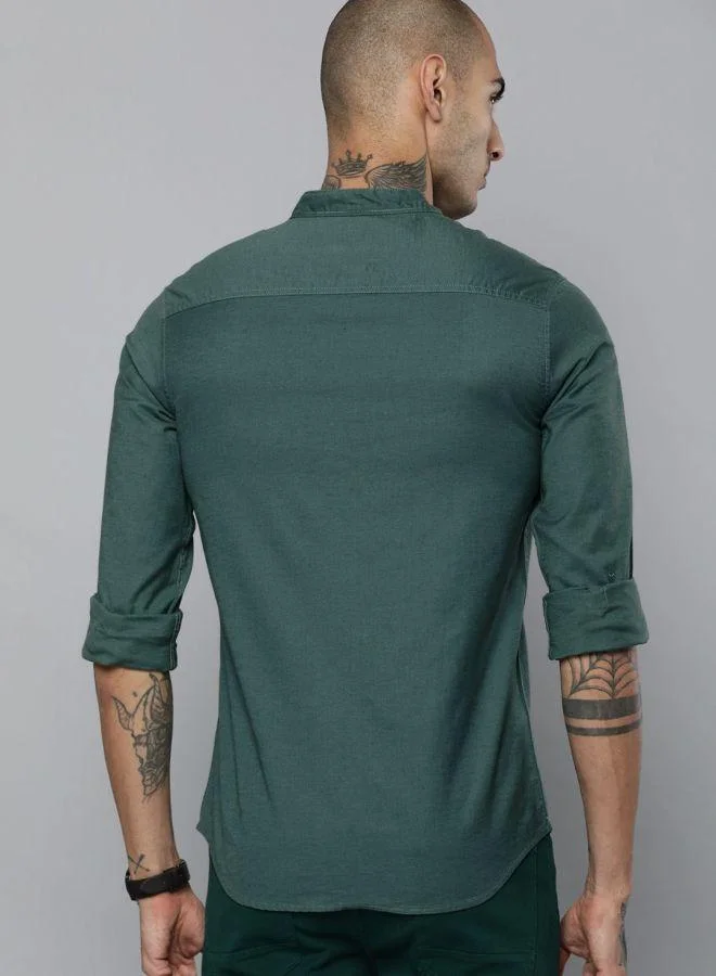 The Indian Garage Co The Indian Garage Co Men Green Slim Fit Solid Casual Shirt