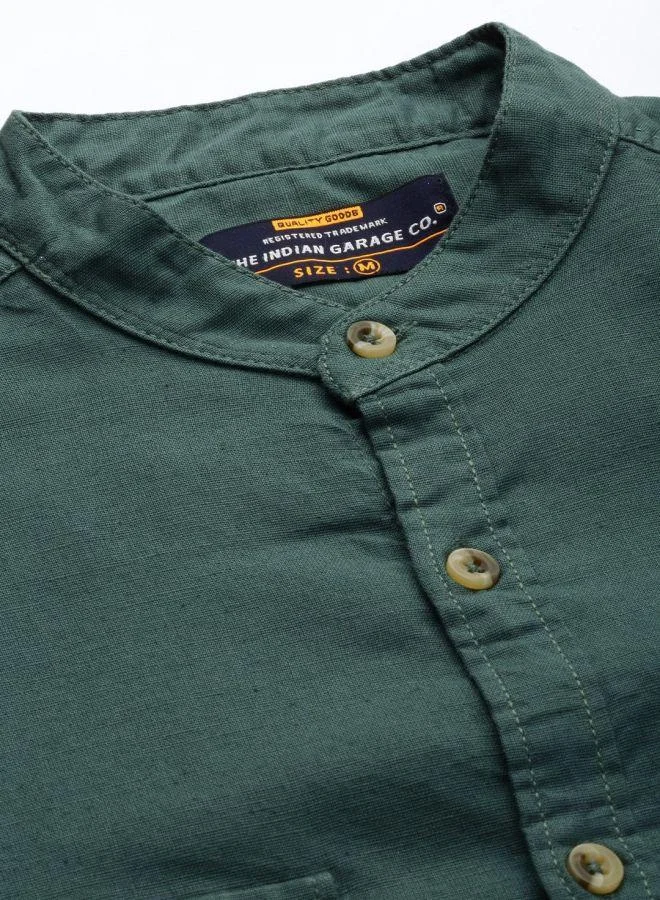 The Indian Garage Co The Indian Garage Co Men Green Slim Fit Solid Casual Shirt