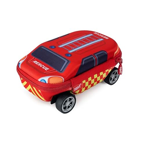 ZIPIT Fire Truck Pencil Case for Boys, Large Capacity Pencil Box for School with Spinning Wheels, Red - Image 1