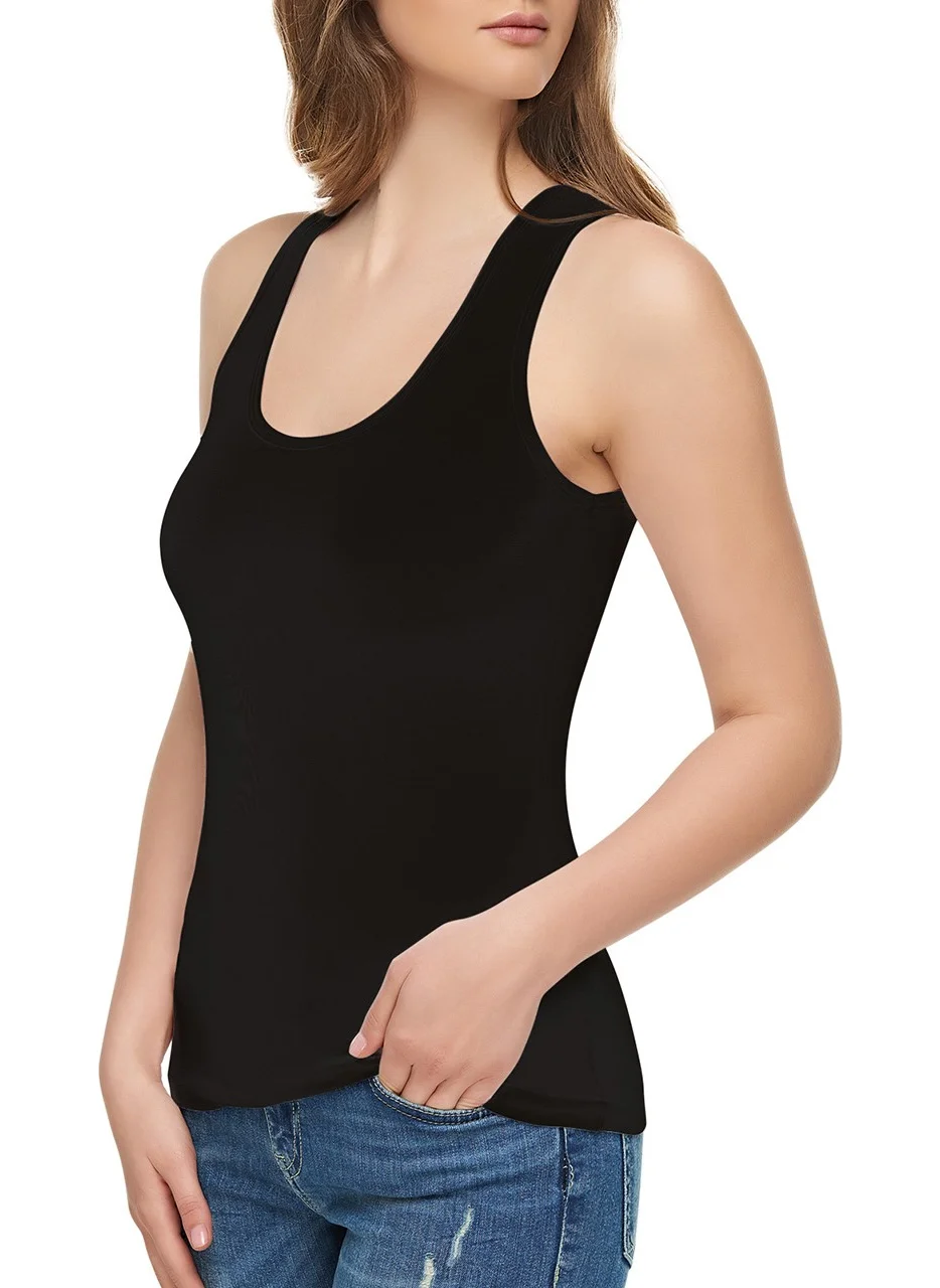توتكو ايليت Women's Black Modal Elastane Lycra Cotton Wide Strap Undershirt 3 Pack
